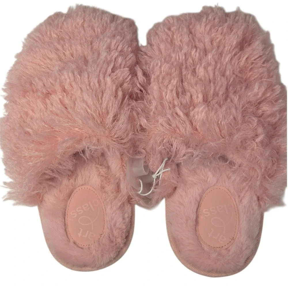 Art Class Slippers‎ Girls YOUTH XL 6-7 Pink Faux Fur Cozy Slide House Shoes New